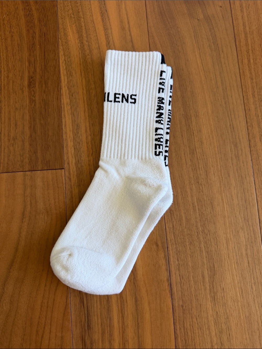 White Ribbed Crew Socks with Black Text - Men
